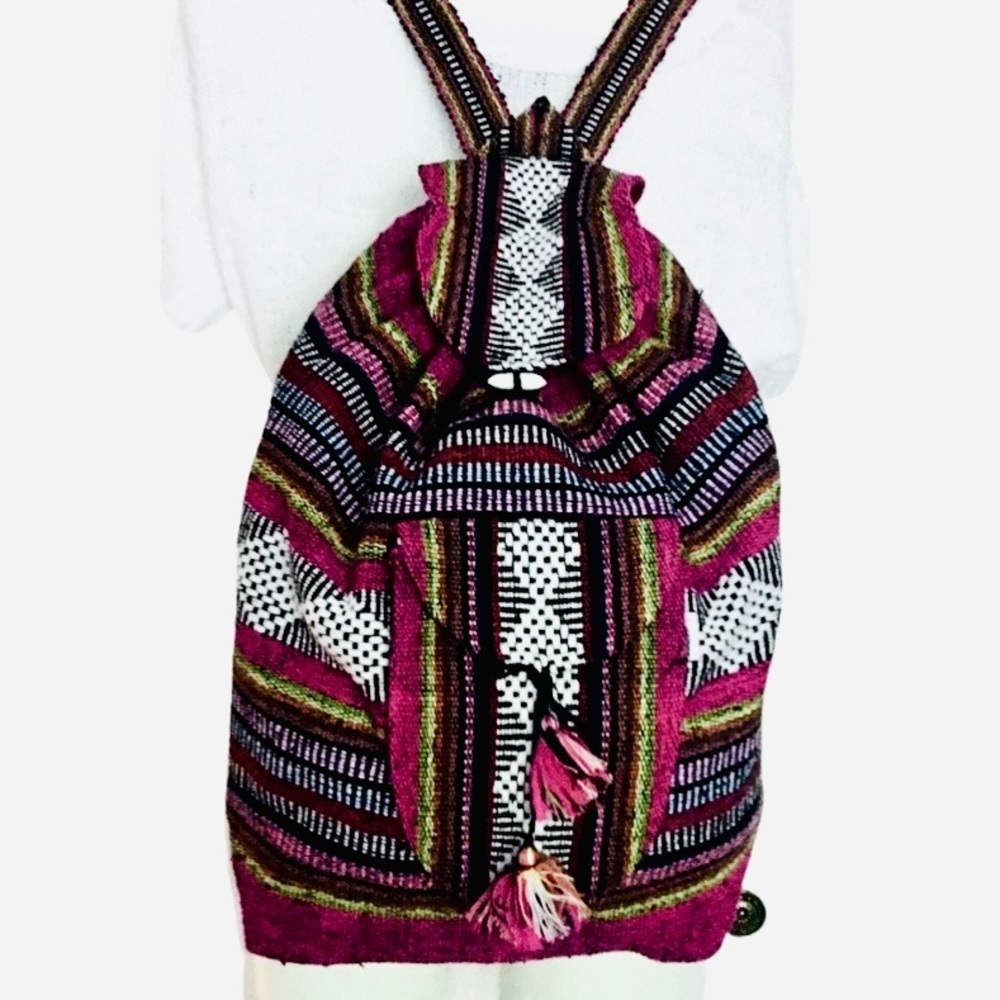Handcrafted Mexican jerga sarape tassel backpack NWT